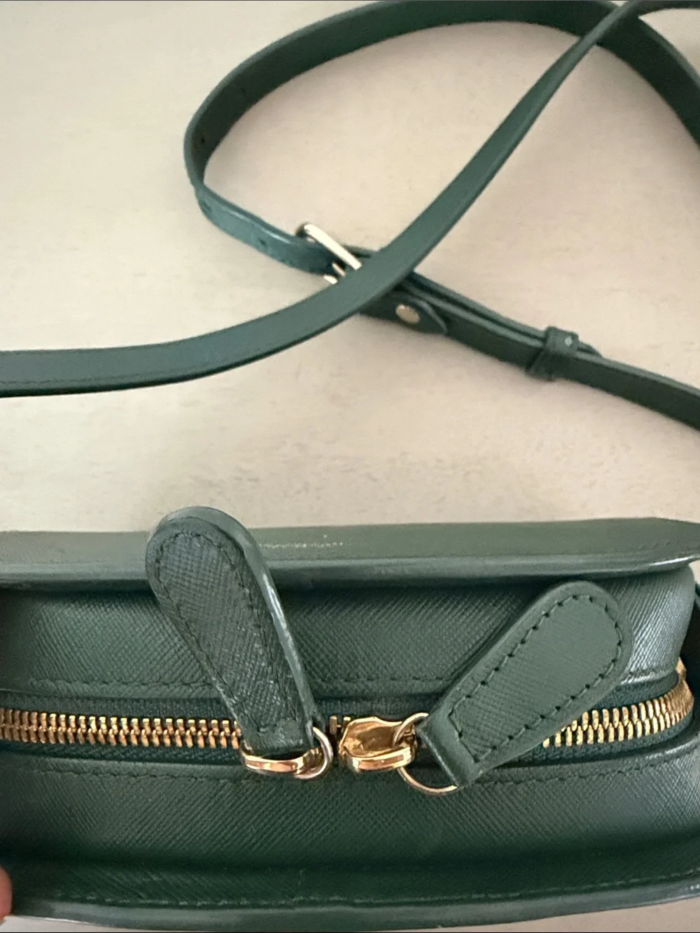 A.P.C. Forest Green Saffiano Leather Crossbody